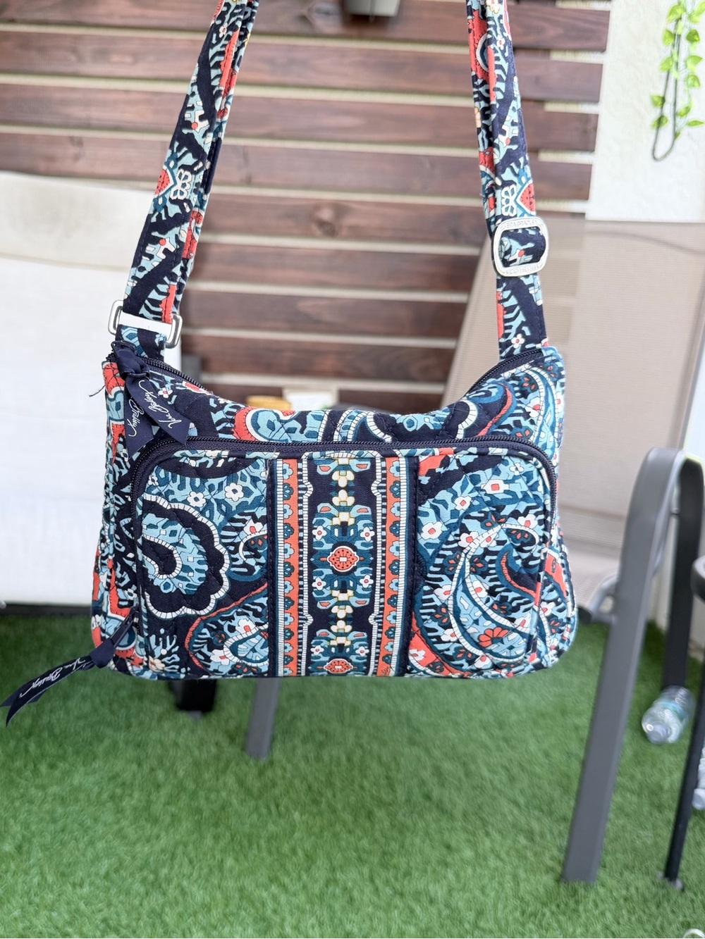 Vera Bradley Quilted Paisley Crossbody Bag Blue Teal Coral Multi Pocket Purse